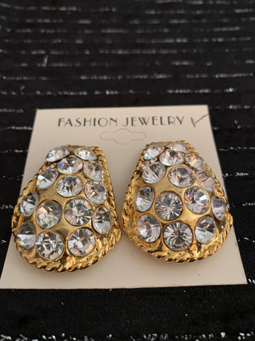 Gold Clip on Earrings With Bling
