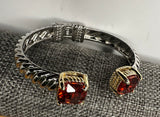 CZ Stone Pave Square Tip Two Tone Twisted Metal Cuff Bracelet