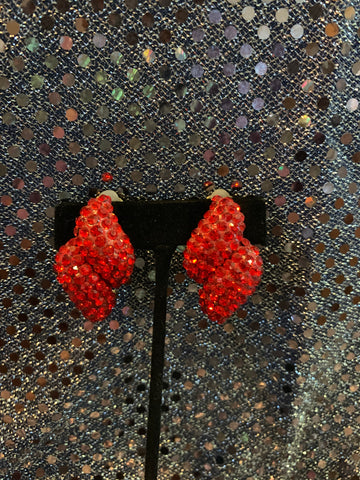 Red Clip On Earrings with Rhinestones