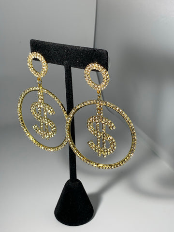 Hoop Earrings with Rhinestones dollar sign